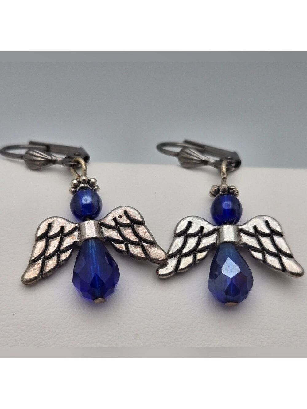 ✨2/$10✨ Handmade Dark Blue Crystal Angel Dangle Earrings Silver-Tone